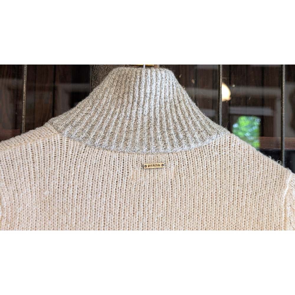 Prana Womens Cream Grey Cable Knit Button Long Cardigan Sweater S wool mohair - Picture 6 of 14